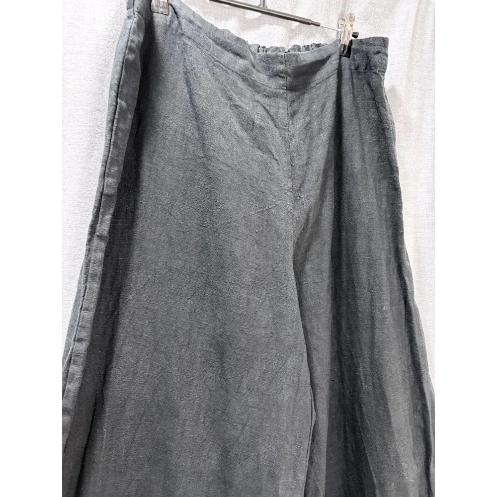 Bryn Walker Black Linen Wide Leg Cropped Pants Ankle Pockets Button Detail L USA - Picture 7 of 15